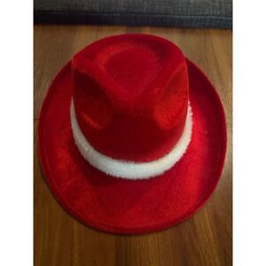 Fedora Hat Unisex OS Christmas Santa Holiday Red White Faux Fur Elope EUC